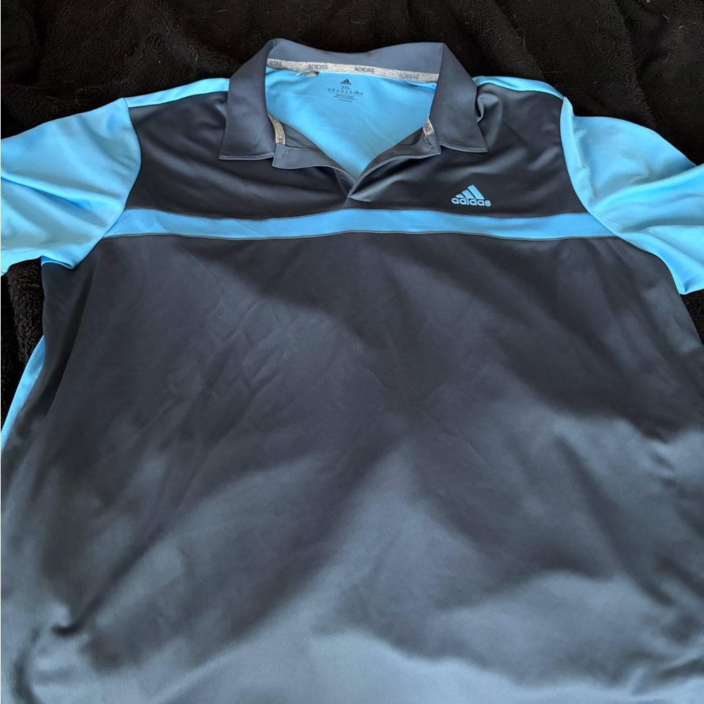 Adidas Men's Light Blue and Dark Gray Polo